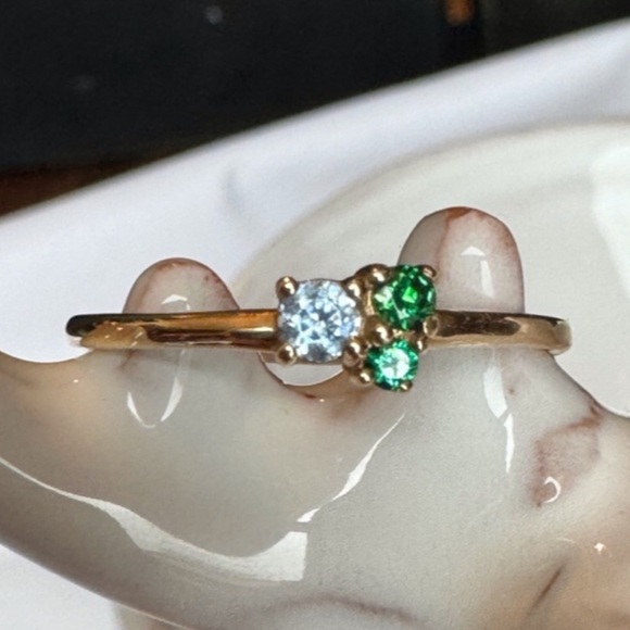 10KYG Aquamarine-Emerald Cluster Ring—NWOT - Picture 2 of 8